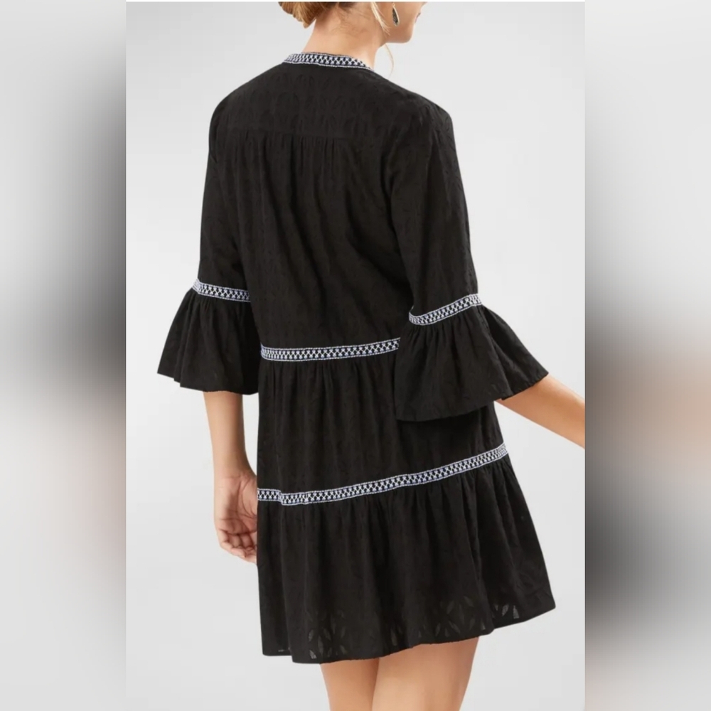 Tommy Bahama Black Embroidered Tassel V-neck Dress Womens Size XS Tunic Cotton - Picture 3 of 16